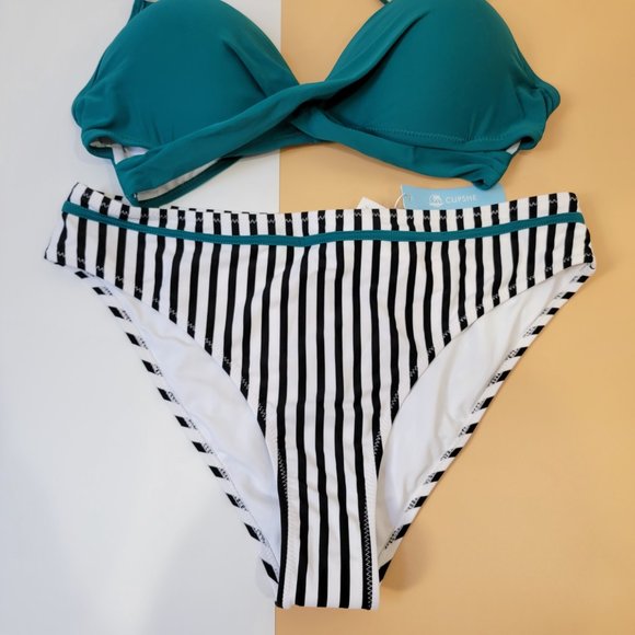 CUPSHE Women's Leafy Wrap Tie Bikini Set Halter Back Bow Low Waisted size XL NEW - Picture 5 of 15